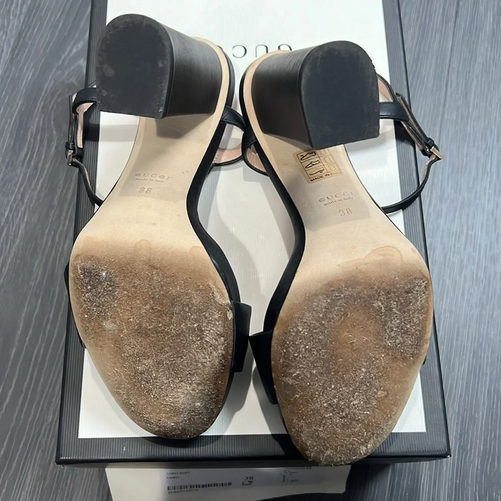 Gucci Horsbelt Black Leather 100mm Heels